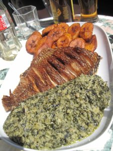 Tilapia,  plaintain and some leaves